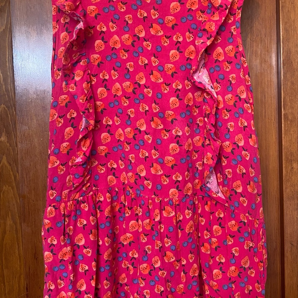 Girls' Bright Pink Strawberry Print Ruffle Casual Dress